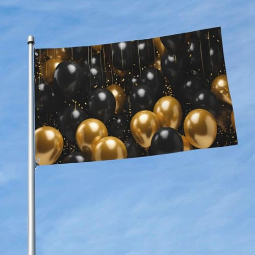 Flagge, 3 x 5 Fuß, schwarze und goldene Ballons, lustige Flaggen, Feiertags-Gartenflaggen für alle Jahreszeiten, strapazierfähige Flaggen für draußen, Allwetterflagge für die tion von Wohnheimzi