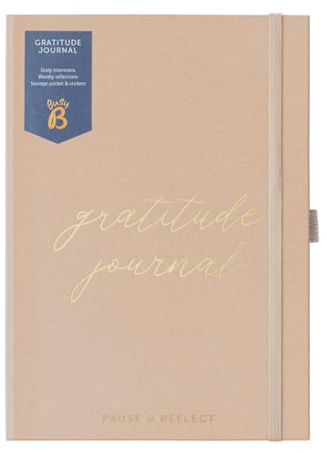 Busy B A5 Undated Gratitude Journal - Caramel Fabric Cover | Space for daily intentions, weekly reflections, notes, storage pocket and stickers to inspire mindful moments.