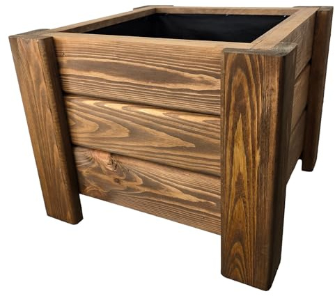 HolzGarden Jardinière Rectangulaire en Bois Imprégné 40 x 32 x 40 cm Coloris Teck Résistante aux Intempéries Bac à Fleurs pour Jardin Balcon Extérieur 23 L Série Flora