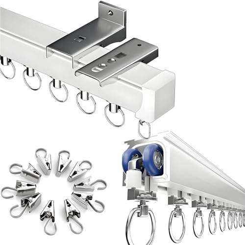 Gardinenstange Deckenmontage Vorhangschiene 1 läufig 50cm-600cm, Raumteiler Gardinen Schienensystem Aluminium Gardinenschiene Vorhangstange mit Metall-Gardinen-Clips(360cm)