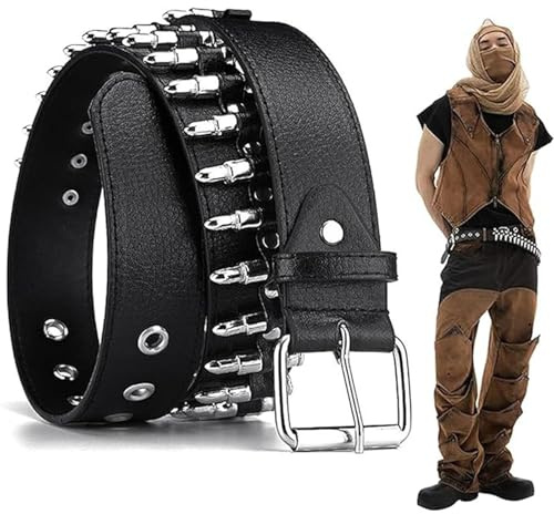 YQYCE 120cm Bullet Belt, Nietengürtel Herren, Punk Rock Gürtel, Studded Belt, Nietengürtel,Schwarzer Nietengürtels für Gothic, Cosplay und Musikfestivals, Lederhosen Gürtel Herren