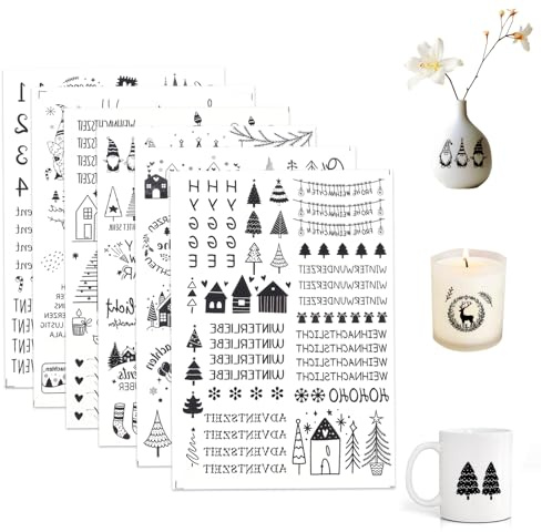 6 Stück Rub On Sticker, Schwarz Transferaufkleber 21x14.5cm Folie, Herbst Deko, für Glas Holz Keramik Kleiner Herbstgruß DIY Geschenkideen, Weihnachten Dekok