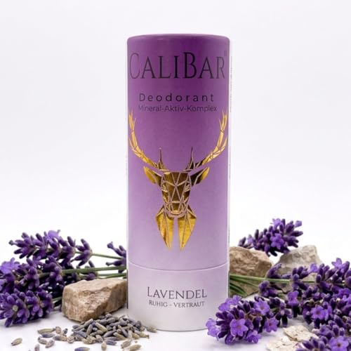 Calibar Deodorant-Stick - Natürliche Inhaltsstoffe, Ohne Aluminium, Ohne Natron, Vegan, Mineral-Aktiv-Komplex, Krümelfrei, Hitzestabil (50g) (Lavendel)