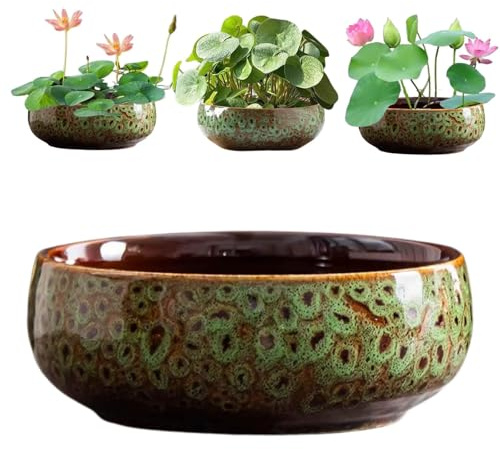 Lotus Bowl Planter, Lotus Flower Bowl for Planting in Water Indoors, Succulent Pots, Ceramic Flower Pots for Indoor Plants, Leak-Proof Design (Green)