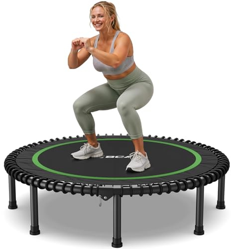 BCAN Fitness Indoor-Trampolin, Ø 102/122 cm Durchmesser, Bungee/Feder-Minitrampolin, geeignet für Erwachsene bis 204/250 kg, Bodentrampolin mit verstellbaren Griffen, leise und vibrationsarm