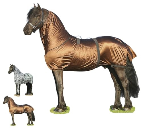 NETPROSHOP Ekzemdecke speziell für Friesen und Barockpferde atmungsaktiv Fliegendecke Größe 135-185, Groesse:155, Farbe:Braun