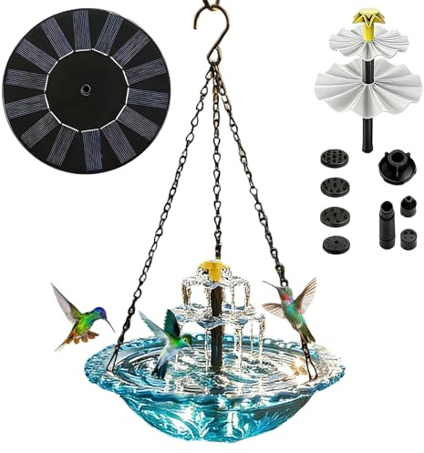 Solar-Vogeltränke, kaskadierend mit Pumpe, Sprinkler, Vogeltränke, solarbetrieben, zum Anlocken von Kolibri, Wildtieren, Garten, Pool, Terrasse, Weg, Deck