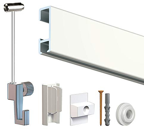 Bilderschienen, Galerieschienen Komplett-Set in weiß, 6m Länge und erweiterbar - Wandgestaltung mit Bildern und Fotos, Bilderhaken inklusive