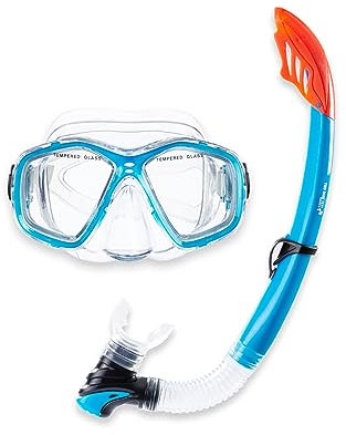 Two Bare Feet PVC Snorkel and Mask Set for (Adults) – Premium Anti-Fog Diving Gear with Adjustable Fit, Leak-Proof PVC Snorkel, Perfect for Snorkelling, Swimming, Scuba & Freediving (Aqua)