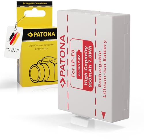 PATONA LP-E8 Akku 950mAh Ersatzakku kompatibel mit Canon EOS 550D 600D 650D 700D Rebel T2i T3i T4i T5i Kiss X4 X5 X6i X7i Battery Pack LPE8 LP E8 LPE 8