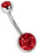 Titan Bauchnabel Piercing 1,6 x 10 mm mit Zirkonias rund in 8 mm + 5 mm Stein Kugel in rot