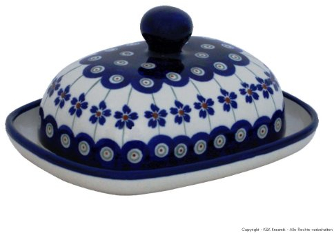 Bunzlauer Butterdose klein oval 1/2 Stück Butter Dekor 166a