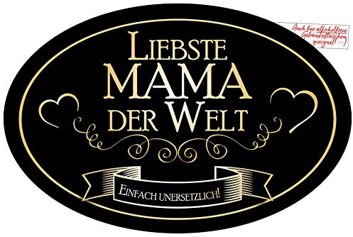Liebste MAMA der Welt - Einfach unersetzlich! Aufkleber Flaschenetikett Etikett für die beste Mutter für Sektflaschen und Weinflaschen oval gold elegant