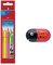Faber-Castell 110994 - Buntstifte Jumbo Grip Neon, 5er Etui (1, inkl. Spitzdose Käfer)