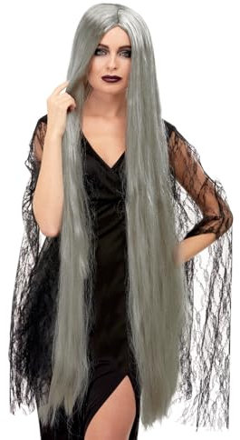 Smiffys Hexen-Perücke, Extra lang, Grau, 120 cm Halloween