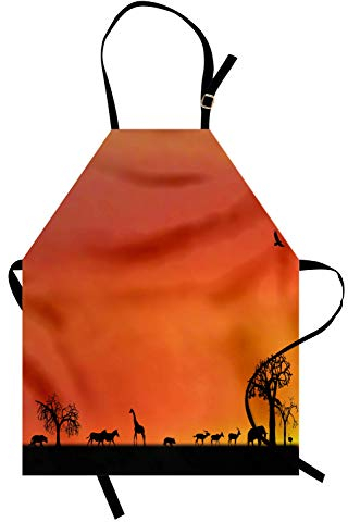 ABAKUHAUS Afrika Kochschürze, Safari Sonnenuntergang mit Gull, Unisex-Küchenlätzchen mit verstellbarem Hals für Kochen Gartenarbeit, 67 cm x 80cm, Burnt Orange Schwarz