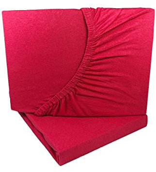 2er Pack Jersey Spannbettlaken 90x200-100x200 cm rot 100% Baumwolle
