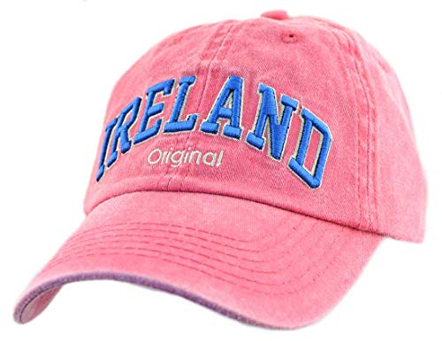 Pink Baseball Cap With Blue Ireland Original Text Design With Adjustable Strap