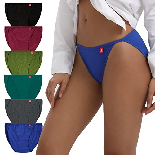 INNERSY High Leg Knickers for Women Underwear Ladies Bikini Briefs 6 Pack | Breathable Stretchy Cotton Pants, Mid Rise Hipster Panties, Elegant Front & Full Rear Coverage, Tag-free, Sports & Everyday