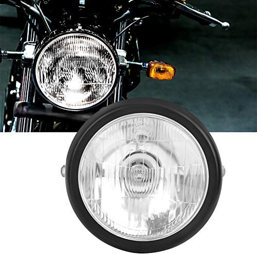 Terisass Faro de motocicleta Estilo retro Moto Faro delantero redondo LED Faro de aleación negro Carcasa de lente blanca Lámpara de cabeza de motor para CG125 GN125