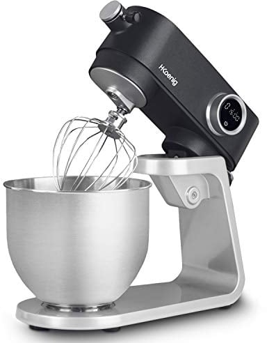 H.Koenig Professionnel Multifonctions 5L KM120 INOX Gris Mat Puissant 800W, Robot Cuisine Pâtissier Pétrin 8 Vitesses, Fouet, Batteur, Crochet, Pétrisseur, Couvercle Anti-éclaboussure, 800 W