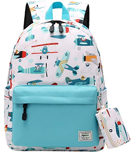 mygreen Kleinkinderrucksäcke, Niedlicher Cartoon-Flugzeugdruck Leichte Kinder-Schultasche Wasserdichter Vorschulranzen für Jungen und Mädchen mit Brustgurt und Münzgeldbeutel wasserblau