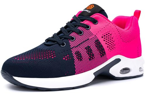 DYKHMILY Scarpe Antinfortunistiche Donna Leggere Cuscino d'Aria Scarpe da Lavoro con Punta in Acciaio Comode Traspiranti Sportive di Sicurezza Scarpe Estive (Rosa Fiamma 37 EU)