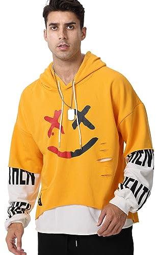 KENAIJING Felpa Uomo, Felpa con Cappuccio Uomo Cappuccio Sport Felpe, Giallo, L