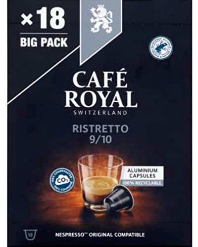 Café Royal Café Royal ristretto N°9. Capsules compatibles avec le syst ème Nespresso. Intenses notes torréfiées, 100% arabica. - Le paquet de 18 capsules, 95g