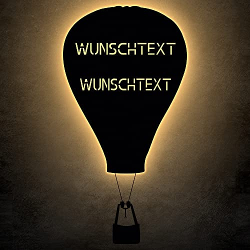 Heißluftballon personalisiert mit Wunschtext Led Deko Schlummerlicht Nachtlicht Lasergravur Geschenk für Kind Kinderzimmer LOVE