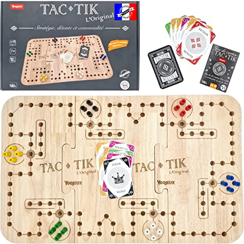 YOOJEUX TAC-TIK Das Original – 2 bis 6 Spieler – inklusive Spielkarten zum Spielen von Tock – Gesellschaftsspiel aus Massivholz – hergestellt in Frankreich – ab 7 Jahren – für die ganze Familie