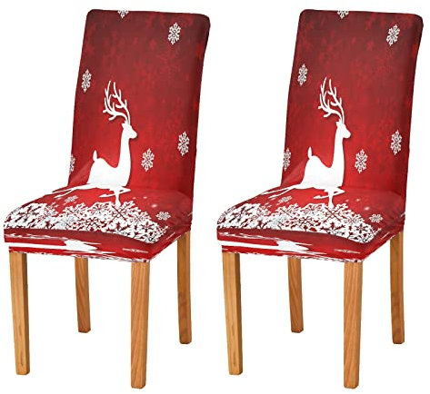 Stuhlhussen für Esszimmer mit weihnachtlichem Rentier-Motiv, 2 Stück, Weihnachten, Schneeflocke, Winterurlaub, Tier, Rentier, Küche, Stuhlhussen, Stretch-Stuhlhussen für Zuhause
