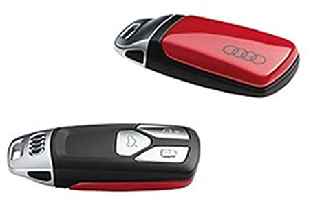 Audi 8W0071208BY3U Schlüsselblende Cover, mit Ringe Logo, nur für Schlüssel 4M0959754 8W0959754 8S0959754 *mit* Chromspange (tangorot)