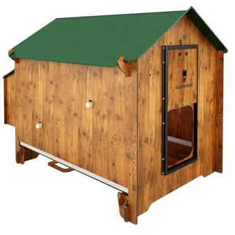 Hühnerstall für den Garten für 6 Legehennen POLLY CLASSIC L WOOD COLOR aus Laminat hpl milbendicht rot mit abnehmbarer Schublade 2 Sitzstangen 2 Nester außen