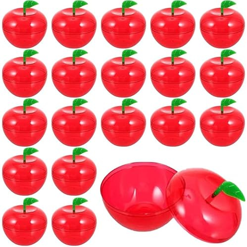 DatingShiny 24 Pcs Red Apple Container Candy Boxes Plastic Bobbing Apples Decorative Fillable Ornaments for Gift Wrap, Xmas Tree Decorations, Wedding Holiday Party Favor Classroom Teacher Supplies