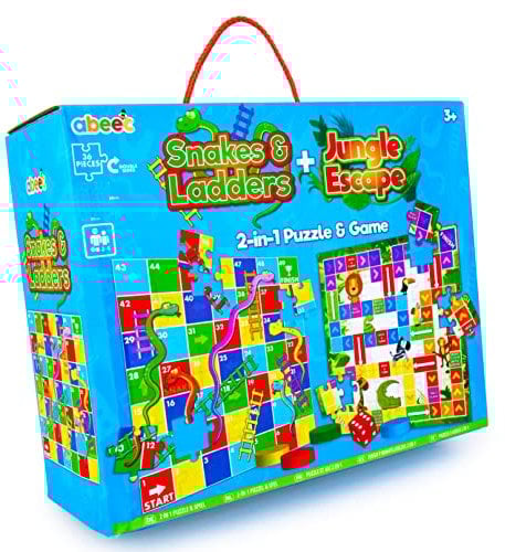 abeec 2-in-1 Snakes And Ladders And Jungle Escape Puzzle & Giant Game Set - Giant Floor Puzzle - Family Board Games For Kids And Adults - Large Garden Games