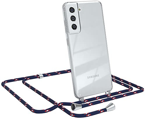 EAZY CASE Handykette kompatibel mit Samsung Galaxy S21 FE 5G Handyhülle mit Umhängeband, Handykordel mit Schutzhülle, Silikonhülle, Hülle, Stylische Kette für Smartphone, Navy Camouflage