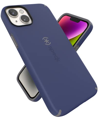 Speck iPhone 15 Plus & 14 Plus Hülle – Schlanke Handyhülle mit Fallschutz, Kratzfest mit Soft Touch für 6,7 Zoll iPhone – Zweilagige Hülle, Preußischblau/Wolkengrau CandyShell Pro