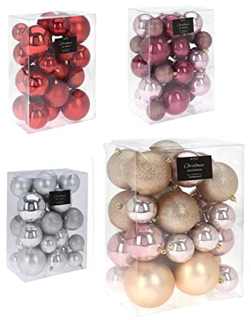 Seaside No.64 - Weihnachtskugeln 26 TLG. Set - Christbaumschmuck Tannenbaumschmuck Tannenbaumkugeln - Weihnachtsdeko Baumschmuck - Weihnachten Kunststoff - Glitzer Dekoration Geschenkidee (Gold Rosé)