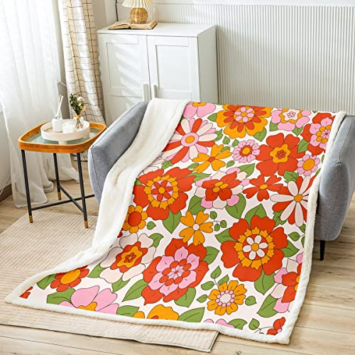 Loussiesd Vintage Boho Anlage Floral Wohndecke Kinder 60S 70S Groovy Kuscheldecke Für Jungs Retro Hippie Floral Decke 150x200cm Botanische Bunt Zimmer Dekor Flanell Fleecedecke