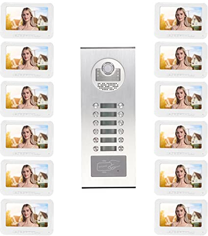Videocitofonico, Citofonico da Appartamento Display Notturno a 12 Schermi LCD a Colori da 7 Pollici Vivavoce 100‑240 V (Spina UE)