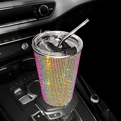 BYNYXI 560ML/20oz Tasse Thermique en Acier Inoxydable Bling, Tasse à Boire de Voiture à Paillettes avec Paille Et Couvercle, Tasse à Café en Strass, Tasse sous Vide Étanche pour Le Voyage Du Café
