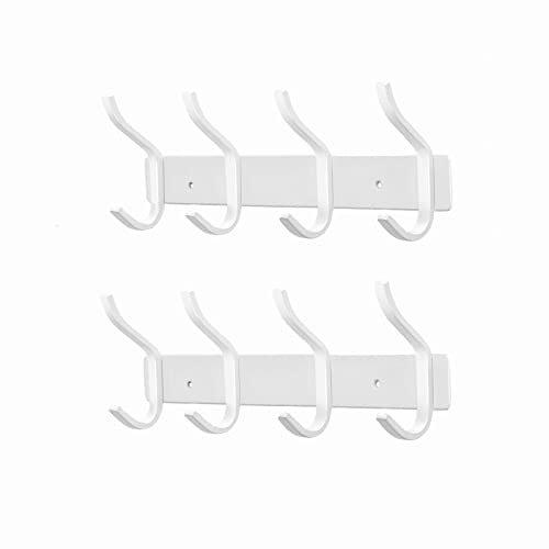 MEIJO Garderobenhaken Edelstahl, Hakenleiste Kleiderhaken Wand mit 4 Haken, Garderobe Garderobenleiste Wandgarderobe für Schlafzimmer Bad Küche (Weiß, 4 Haken 2 Stück)