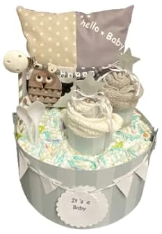 Windeltorte Kissen boho Grau Beige Natur Weiss personalisiert Handmade by Sinchns Bastelzauber