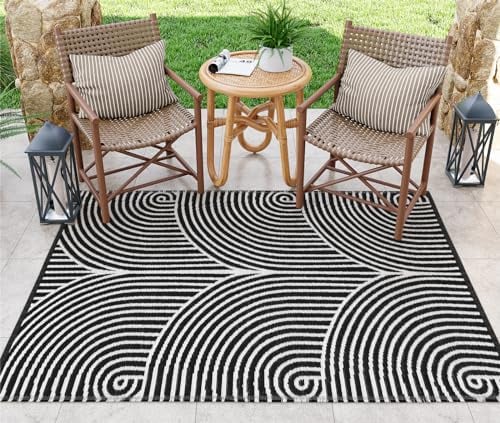 Tiffasea Schwarz-weißer Outdoor-Teppich, 100x152 cm, maschinenwaschbar, Terrassenteppich, Veranda-Teppich, Baumwolle, Akzentbereich, für Schlafzimmer/Wohnzimmer/Kinderzimmer/Eingangsbereich/Büro