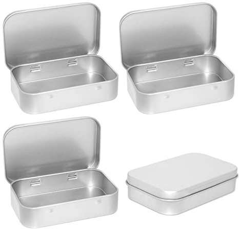 4 Stück einteilige Aufbewahrungsbox aus Aluminium, rechteckige einteilige Weißblechbox, Aufbewahrungsbox aus Haushaltsaluminium für kleine Gegenstände aus Eisen, zur Aufbewahrung von Gegenständen