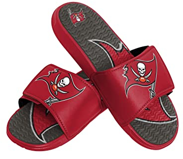 FOCO Tampa Bay Buccaneers NFL Colorblock Big Logo Gel Slide Red Gray Badelatschen Hausschuhe - M