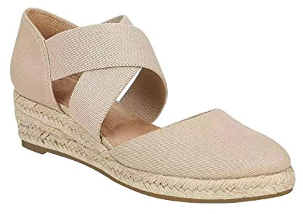 Susenstone Sandales Compensées Femme Bout Ouvert Bride à la Cheville Espadrilles Sandales Talon compensé Été Confort Chic Claquettes Nu Pieds Semelle Confortable Chaussure Wedge Sandals 36 EU Beige