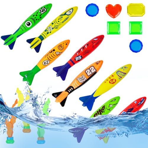 Hossom Tauchspielzeug Tauchtiere für Kinder, 17 Stück Pool Spielzeug Schwimmbad Wasserspielzeug Poolspielzeuge Tauchringe Tauchring Tauchen für Jungen Mädchen ab 5 6 7 8 9 Jahren Tauch Pooltraining