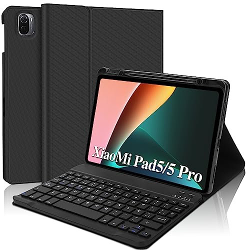 IVEOPPE Teclado Funda Xiaomi Pad 5, Xiaomi Pad 5 Pro Teclado, Teclado Español Ñ Bluetooth Inalámbrico Desmontable para Xiaomi Mi Pad 5/5 Pro 11 Pulgada 2021, con Ranura de Lápiz, Negro
